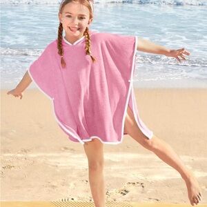 Girls Pink Hooded Poncho Towel x2 size Small